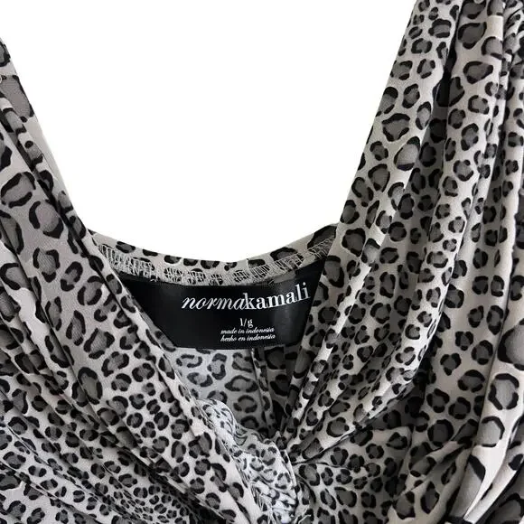 Norma Kamali Leopard Print Sexy Ruched Tank Mini Dress L Grey Animal Print Y2K - Picture 6 of 7
